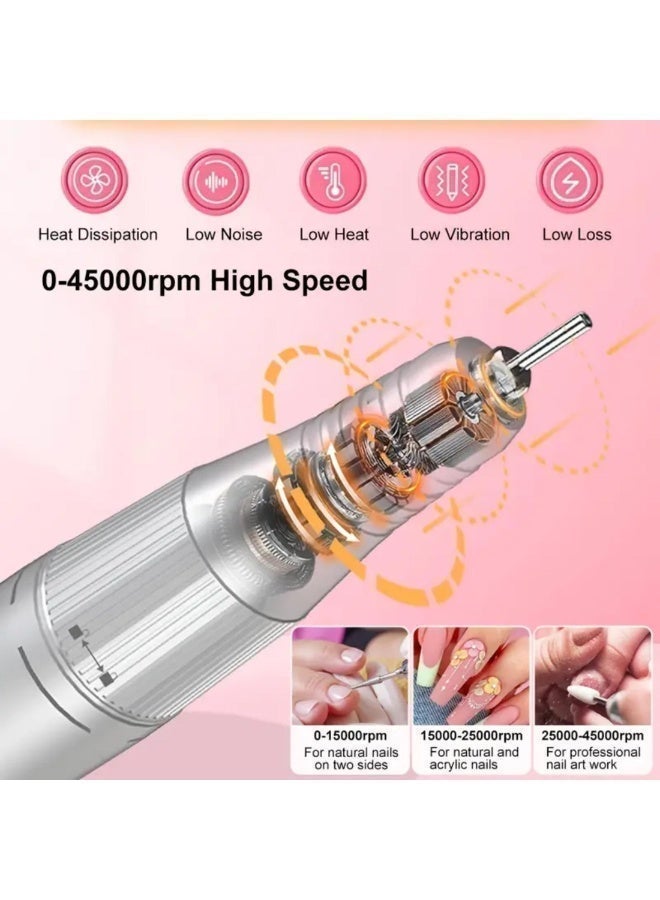 مجموعة آلة طحن الأظافر الكهربائية، آلة طحن أظافر محمولة قابلة للشحن بسرعة 45000 دورة في الدقيقة مع رؤوس طحن الأظافر، أدوات أظافر عالية السرعة لصالونات الأظافر (بنفسجي) - Image 5